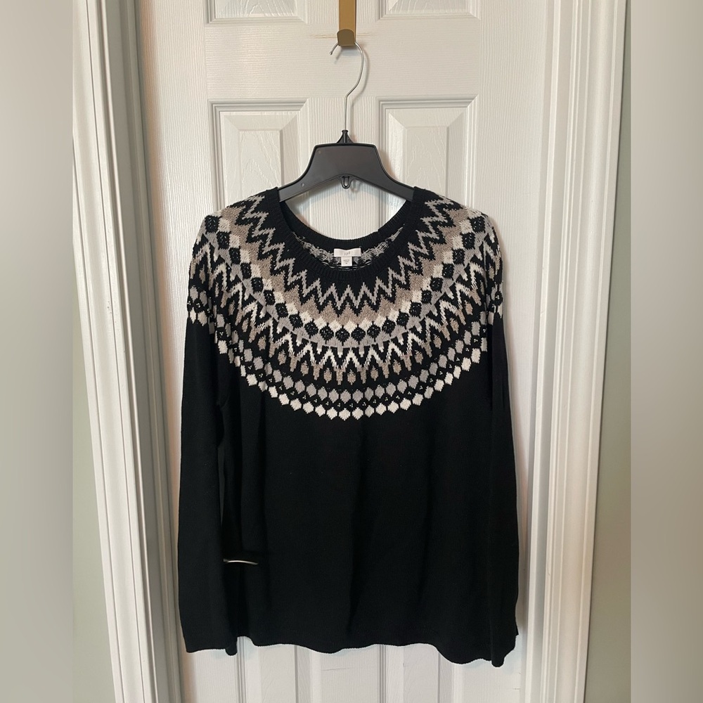 J. Jill Women's Black Fair Isle Beaded Pullover Sweater - Picture 3 of 7